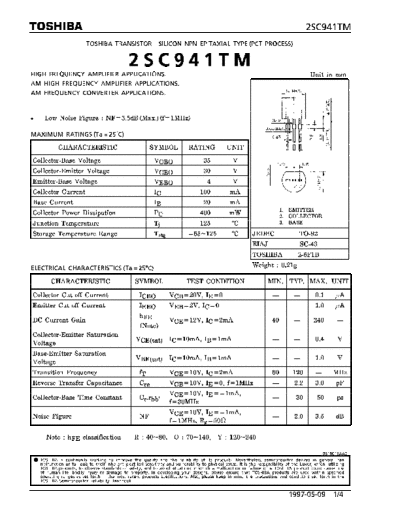 Toshiba 2sc941  . Electronic Components Datasheets Active components Transistors Toshiba 2sc941.pdf