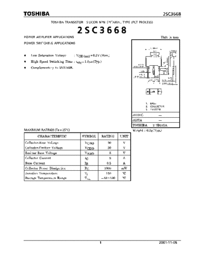 Toshiba 2sc3668  . Electronic Components Datasheets Active components Transistors Toshiba 2sc3668.pdf