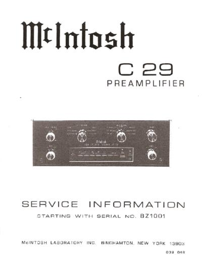 Mc INTOSH hfe mcintosh c29 service info bz1001  . Rare and Ancient Equipment Mc INTOSH Audio C29 hfe_mcintosh_c29_service_info_bz1001.pdf
