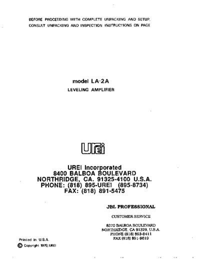 . Various UREI-LA-2A manual  . Various SM scena Studio UREI-LA-2A manual.pdf