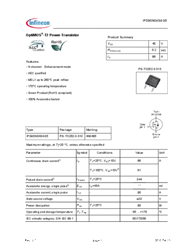 Infineon ipd90n04s4-05 ds 1 0  . Electronic Components Datasheets Active components Transistors Infineon ipd90n04s4-05_ds_1_0.pdf