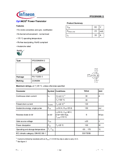 Infineon ipd230n06ngrev1.2  . Electronic Components Datasheets Active components Transistors Infineon ipd230n06ngrev1.2.pdf