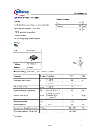 Infineon ipd350n06lgrev1.3  . Electronic Components Datasheets Active components Transistors Infineon ipd350n06lgrev1.3.pdf
