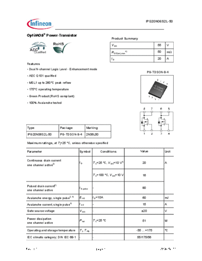 . Electronic Components Datasheets ipg20n06s2l-50 ds 10  . Electronic Components Datasheets Active components Transistors Infineon ipg20n06s2l-50_ds_10.pdf