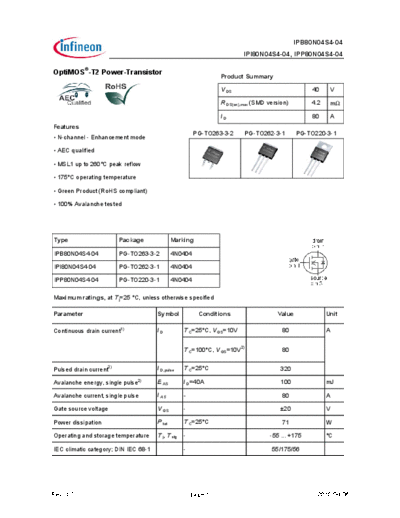 Infineon ipp80n04s4-04 ipb80n04s4-04 ipi80n04s4-04  . Electronic Components Datasheets Active components Transistors Infineon ipp80n04s4-04_ipb80n04s4-04_ipi80n04s4-04.pdf