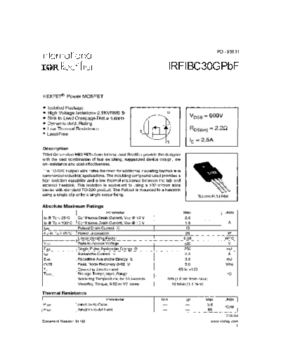 International Rectifier irfibc30g  . Electronic Components Datasheets Active components Transistors International Rectifier irfibc30g.pdf