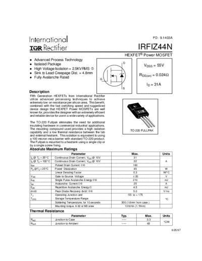 International Rectifier irfiz44n  . Electronic Components Datasheets Active components Transistors International Rectifier irfiz44n.pdf