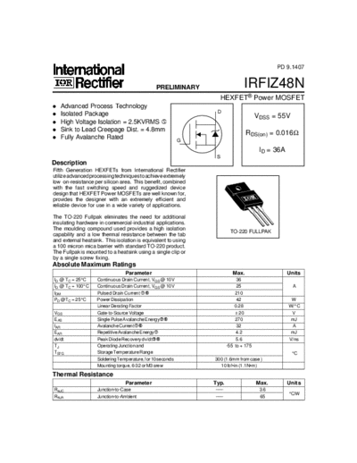 International Rectifier irfiz48n  . Electronic Components Datasheets Active components Transistors International Rectifier irfiz48n.pdf