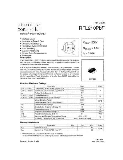 International Rectifier irfl210pbf  . Electronic Components Datasheets Active components Transistors International Rectifier irfl210pbf.pdf