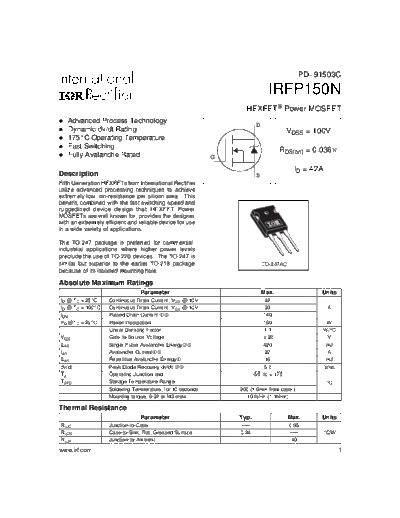 International Rectifier irfp150n  . Electronic Components Datasheets Active components Transistors International Rectifier irfp150n.pdf