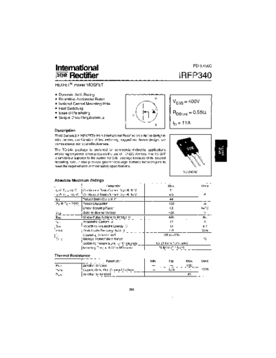 International Rectifier irfp340  . Electronic Components Datasheets Active components Transistors International Rectifier irfp340.pdf