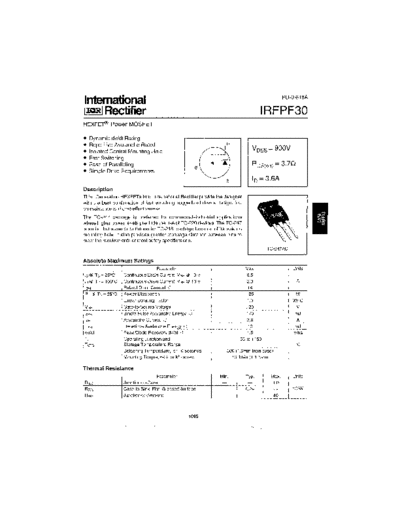 International Rectifier irfpf30  . Electronic Components Datasheets Active components Transistors International Rectifier irfpf30.pdf