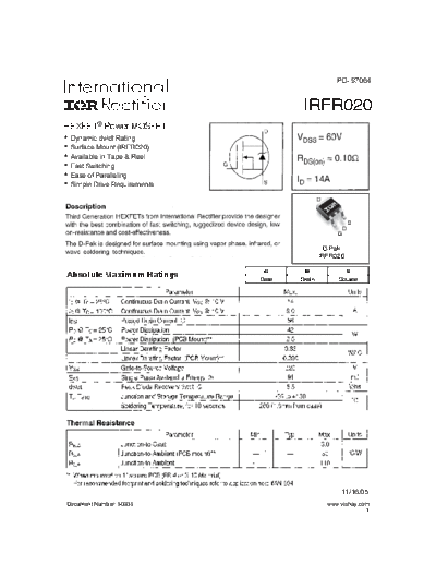 International Rectifier irfr020  . Electronic Components Datasheets Active components Transistors International Rectifier irfr020.pdf