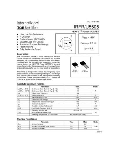 International Rectifier irfr5505  . Electronic Components Datasheets Active components Transistors International Rectifier irfr5505.pdf