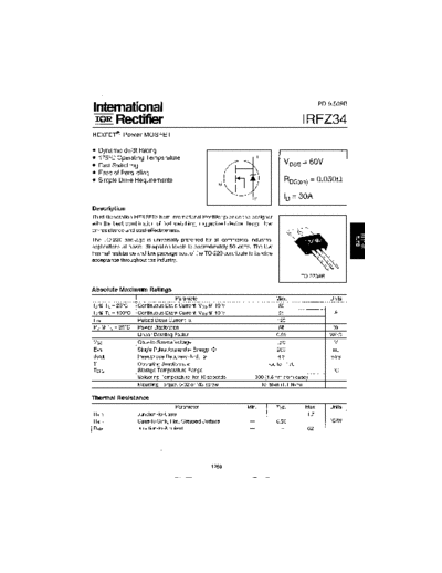 International Rectifier irfz34  . Electronic Components Datasheets Active components Transistors International Rectifier irfz34.pdf