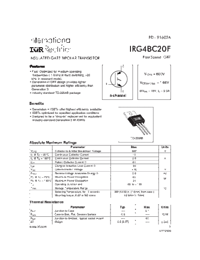 International Rectifier irg4bc20f  . Electronic Components Datasheets Active components Transistors International Rectifier irg4bc20f.pdf