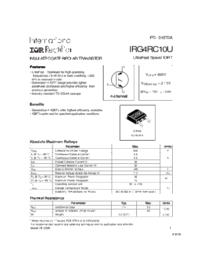 International Rectifier irg4rc10u  . Electronic Components Datasheets Active components Transistors International Rectifier irg4rc10u.pdf
