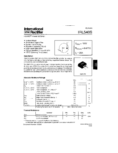 International Rectifier irl540s  . Electronic Components Datasheets Active components Transistors International Rectifier irl540s.pdf
