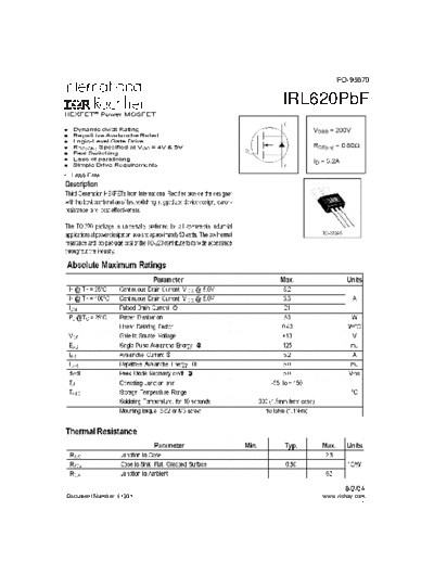 International Rectifier irl620pbf  . Electronic Components Datasheets Active components Transistors International Rectifier irl620pbf.pdf