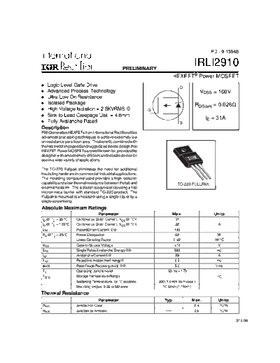 International Rectifier irli2910  . Electronic Components Datasheets Active components Transistors International Rectifier irli2910.pdf