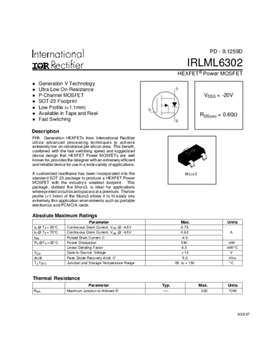 International Rectifier irlml6302  . Electronic Components Datasheets Active components Transistors International Rectifier irlml6302.pdf