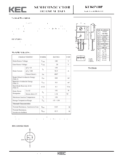 KEC ku045n10p  . Electronic Components Datasheets Active components Transistors KEC ku045n10p.pdf