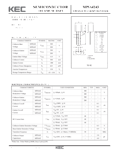 KEC mpsa42 mpsa43  . Electronic Components Datasheets Active components Transistors KEC mpsa42_mpsa43.pdf