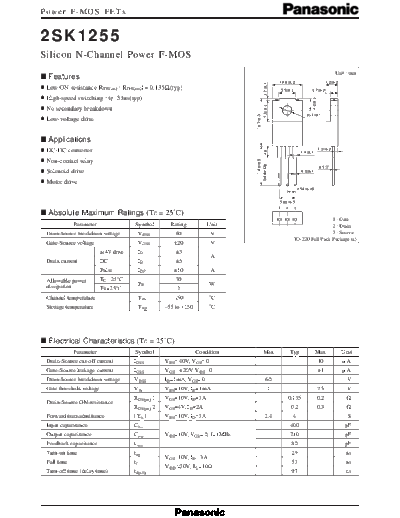 . Electronic Components Datasheets 2sk1255  . Electronic Components Datasheets Active components Transistors Panasonic 2sk1255.pdf