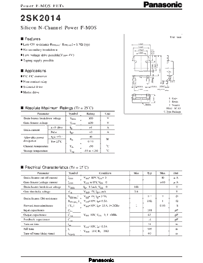 Panasonic 2sk2014  . Electronic Components Datasheets Active components Transistors Panasonic 2sk2014.pdf