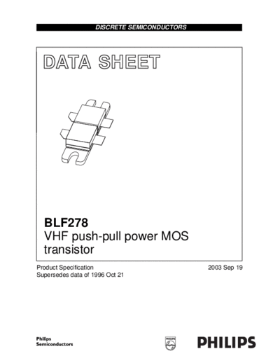 Philips blf278  . Electronic Components Datasheets Active components Transistors Philips blf278.pdf