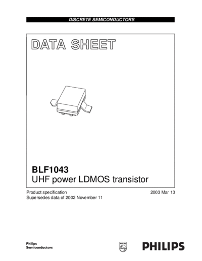 Philips blf1043  . Electronic Components Datasheets Active components Transistors Philips blf1043.pdf