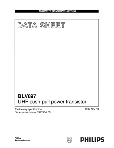 Philips blv897  . Electronic Components Datasheets Active components Transistors Philips blv897.pdf