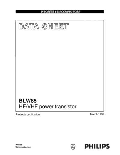 Philips blw85  . Electronic Components Datasheets Active components Transistors Philips blw85.pdf