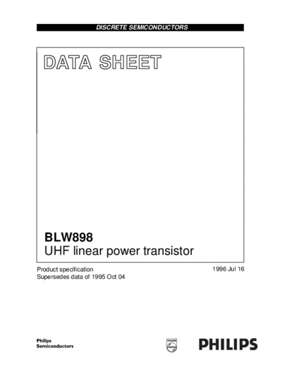 Philips blw898  . Electronic Components Datasheets Active components Transistors Philips blw898.pdf