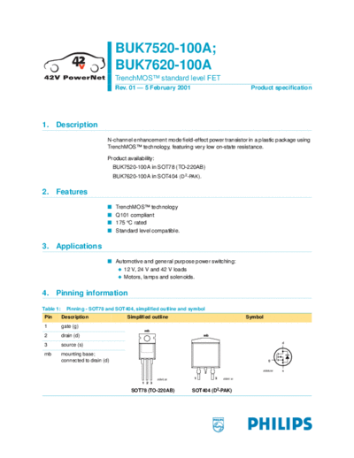 Philips buk7520-100a buk7620-100a  . Electronic Components Datasheets Active components Transistors Philips buk7520-100a_buk7620-100a.pdf