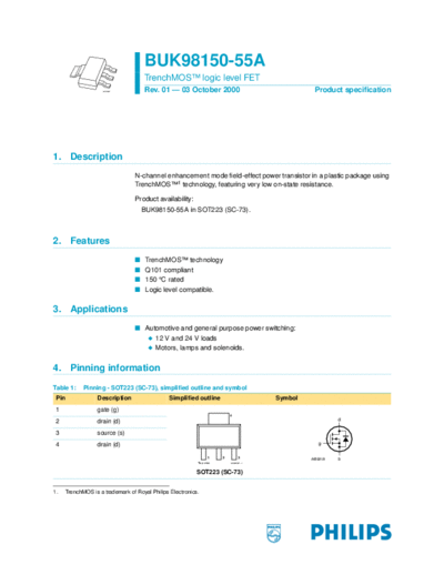 Philips buk98150 55a-01  . Electronic Components Datasheets Active components Transistors Philips buk98150_55a-01.pdf