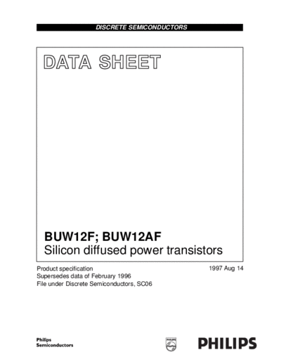 Philips buw12f 1  . Electronic Components Datasheets Active components Transistors Philips buw12f_1.pdf