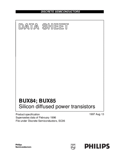 Philips bux84 1  . Electronic Components Datasheets Active components Transistors Philips bux84_1.pdf