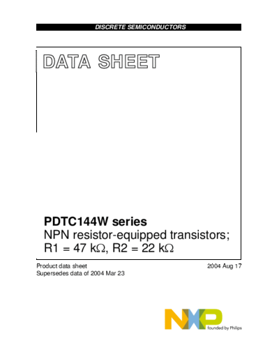 Philips pdtc144w series  . Electronic Components Datasheets Active components Transistors Philips pdtc144w_series.pdf