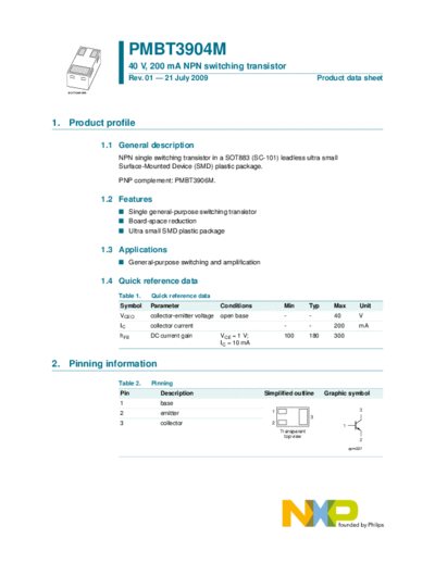 Philips pmbt3904m  . Electronic Components Datasheets Active components Transistors Philips pmbt3904m.pdf