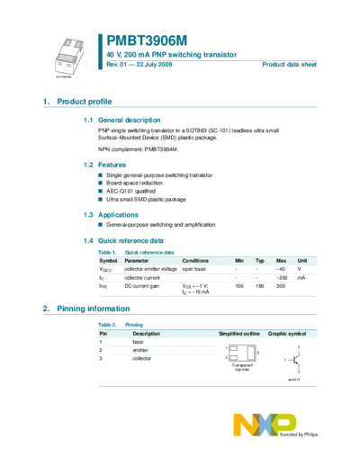 Philips pmbt3906m  . Electronic Components Datasheets Active components Transistors Philips pmbt3906m.pdf