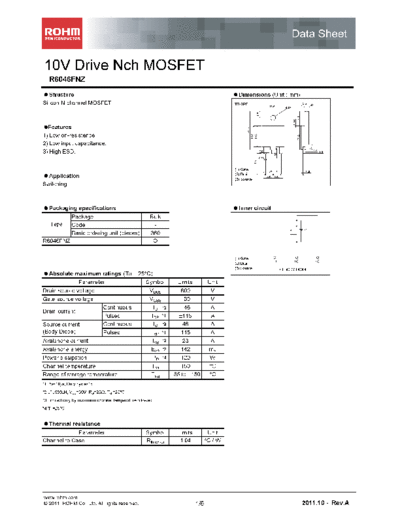 Rohm r6046fnz  . Electronic Components Datasheets Active components Transistors Rohm r6046fnz.pdf