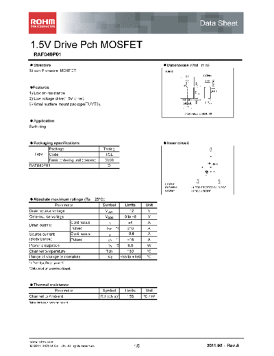 Rohm raf040p01  . Electronic Components Datasheets Active components Transistors Rohm raf040p01.pdf