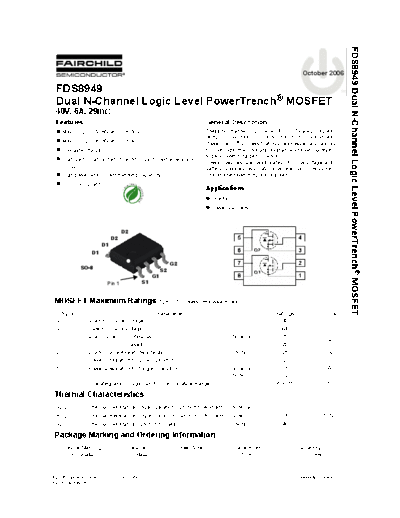Fairchild Semiconductor fds8949  . Electronic Components Datasheets Active components Transistors Fairchild Semiconductor fds8949.pdf