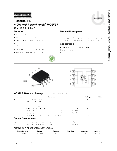 Fairchild Semiconductor fds8840nz  . Electronic Components Datasheets Active components Transistors Fairchild Semiconductor fds8840nz.pdf