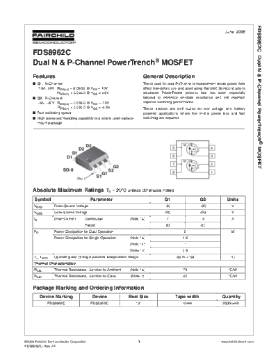 Fairchild Semiconductor fds8962c  . Electronic Components Datasheets Active components Transistors Fairchild Semiconductor fds8962c.pdf