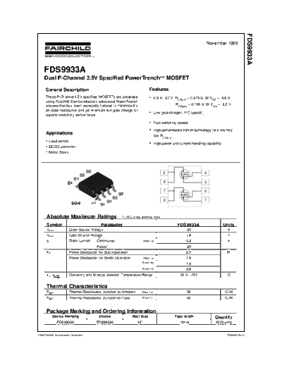 Fairchild Semiconductor fds9933a  . Electronic Components Datasheets Active components Transistors Fairchild Semiconductor fds9933a.pdf