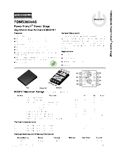 Fairchild Semiconductor fdms3604as  . Electronic Components Datasheets Active components Transistors Fairchild Semiconductor fdms3604as.pdf