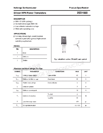 Inchange Semiconductor 2sd1668  . Electronic Components Datasheets Active components Transistors Inchange Semiconductor 2sd1668.pdf