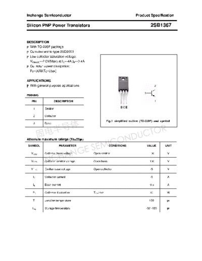 Inchange Semiconductor 2sb1367  . Electronic Components Datasheets Active components Transistors Inchange Semiconductor 2sb1367.pdf